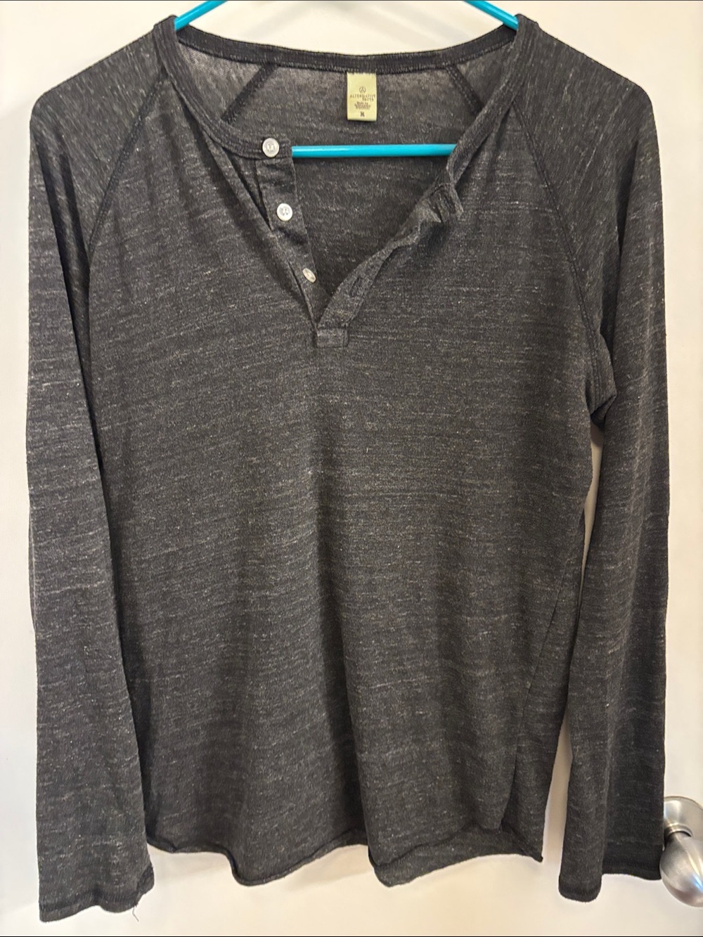Alternative Apparel Men's Long-Sleeve Henley Shirt - Dark Heather Gray